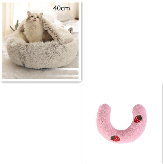 Round Plush Pet Bed – Warm Soft House for Dogs & Cats