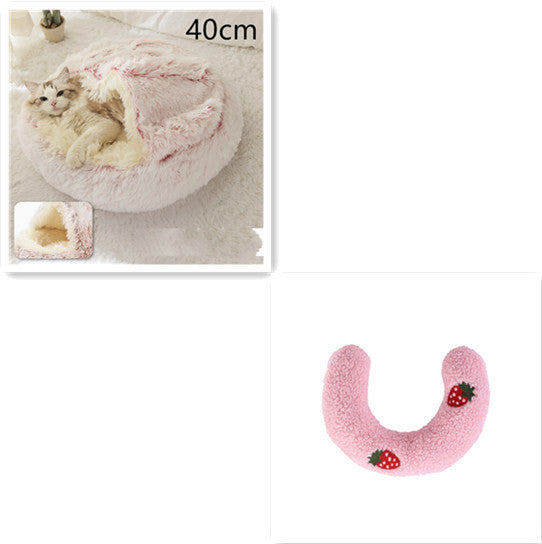 Round Plush Pet Bed – Warm Soft House for Dogs & Cats