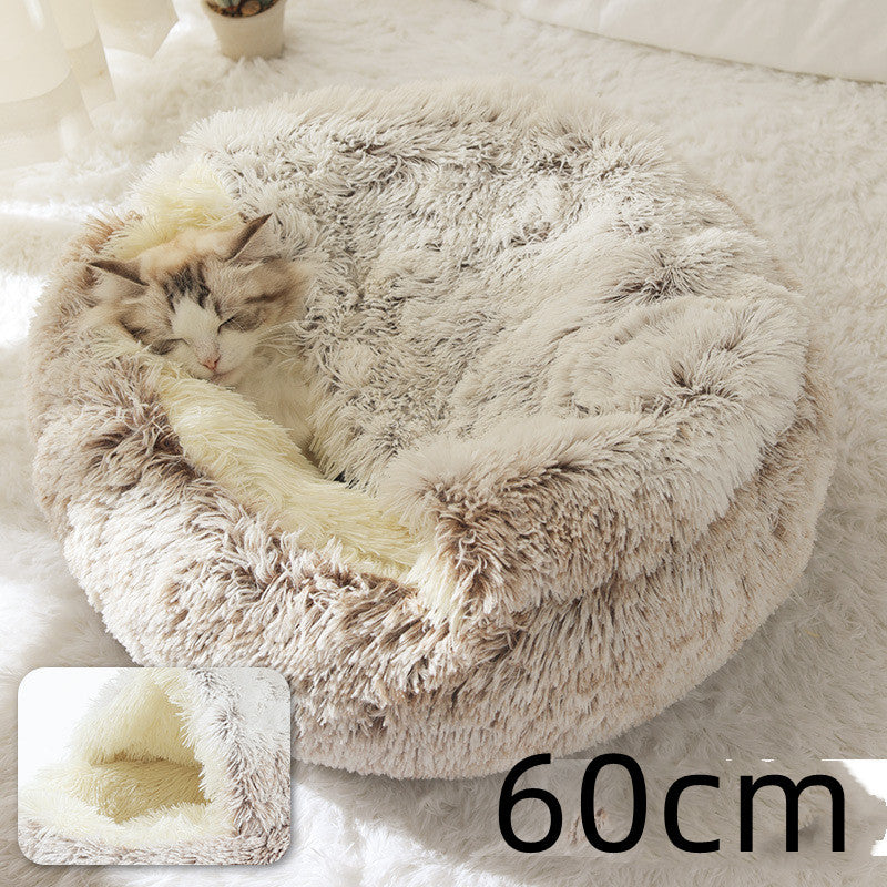 Round Plush Pet Bed – Warm Soft House for Dogs & Cats