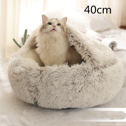 Round Plush Pet Bed – Warm Soft House for Dogs & Cats