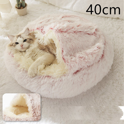 Round Plush Pet Bed – Warm Soft House for Dogs & Cats
