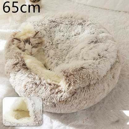 Round Plush Pet Bed – Warm Soft House for Dogs & Cats