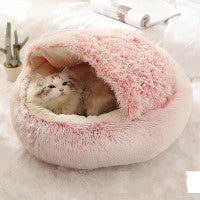 Round Plush Pet Bed – Warm Soft House for Dogs & Cats