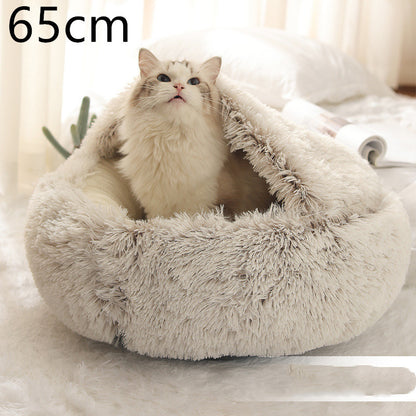 Round Plush Pet Bed – Warm Soft House for Dogs & Cats