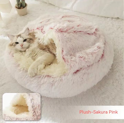 Round Plush Pet Bed – Warm Soft House for Dogs & Cats