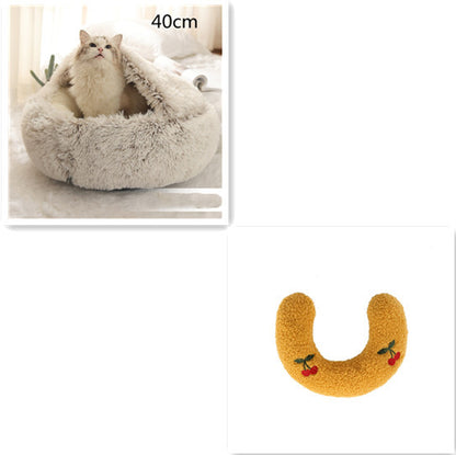 Round Plush Pet Bed – Warm Soft House for Dogs & Cats