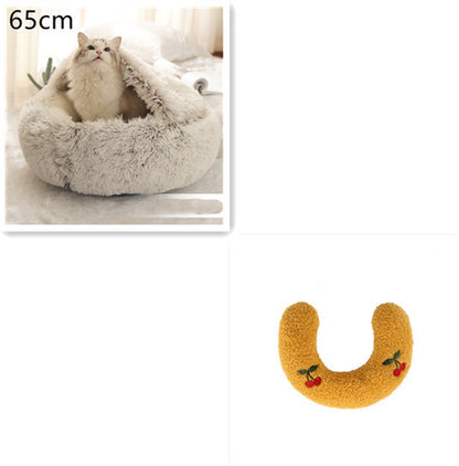 Round Plush Pet Bed – Warm Soft House for Dogs & Cats