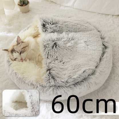 Round Plush Pet Bed – Warm Soft House for Dogs & Cats