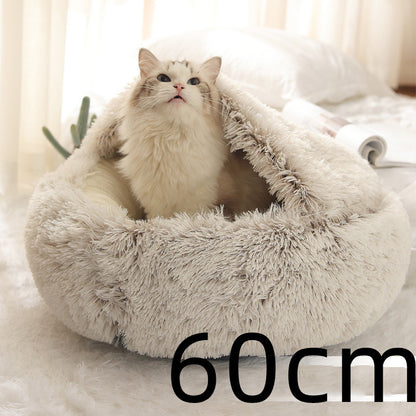 Round Plush Pet Bed – Warm Soft House for Dogs & Cats